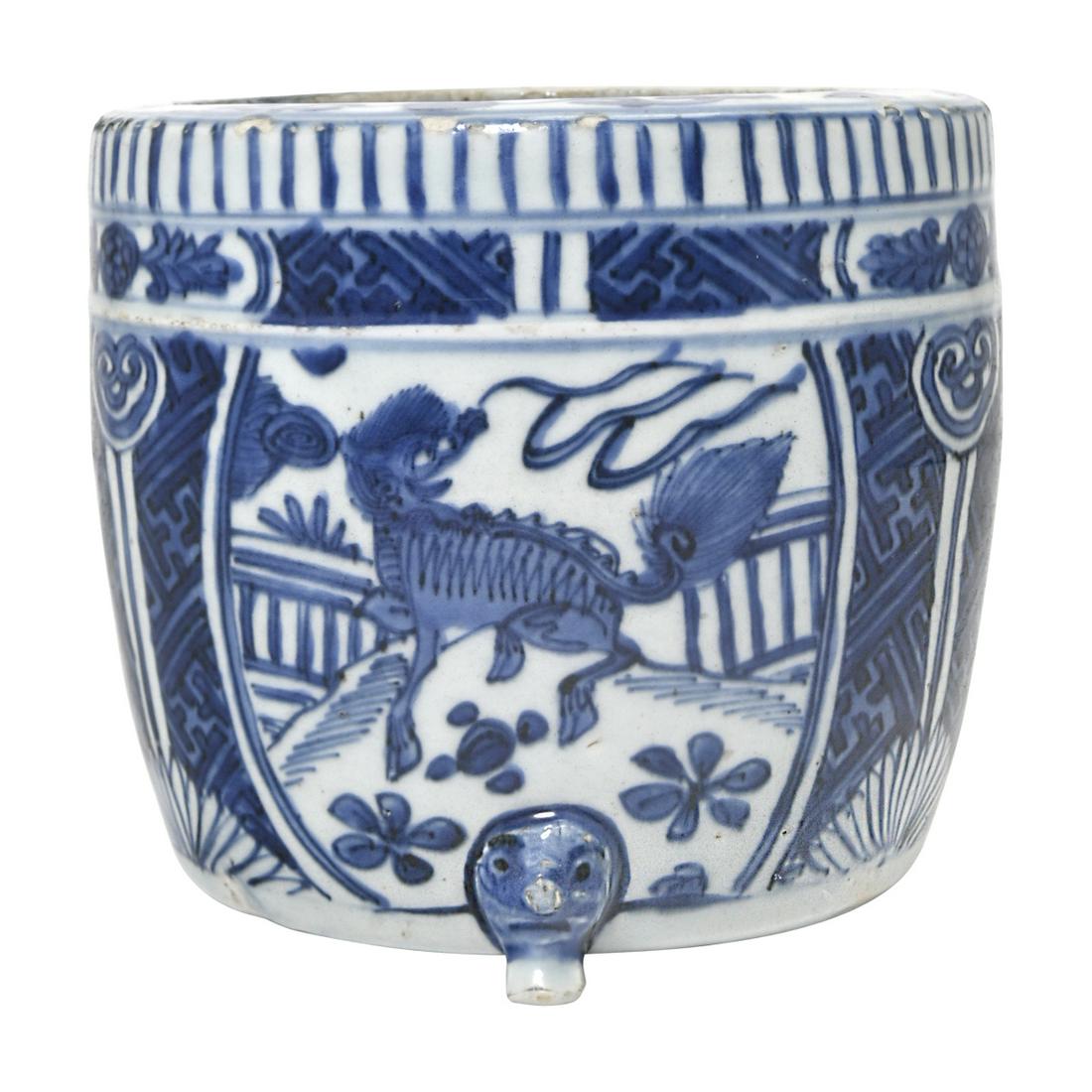 A Chinese Blue and White Porcelain Tripod Censer. (1 of 3)