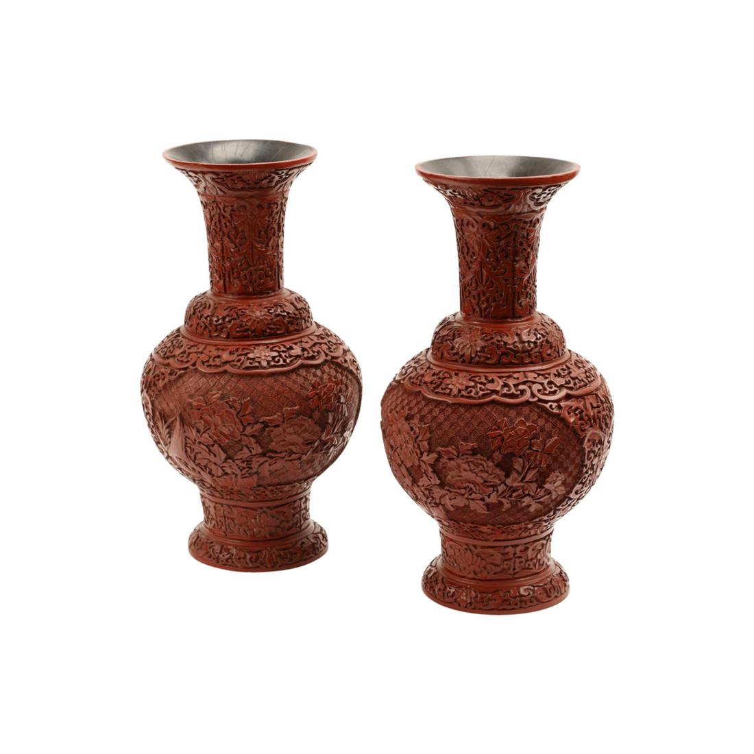 Pair of Chinese Cinnabar Vases. (1 of 3)
