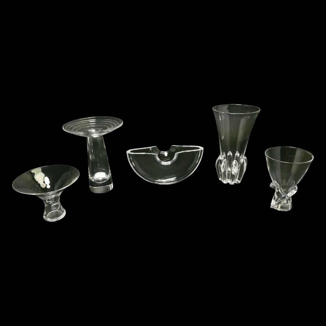 Four Steuben Vases and Equinox Bowl. (1 of 3)