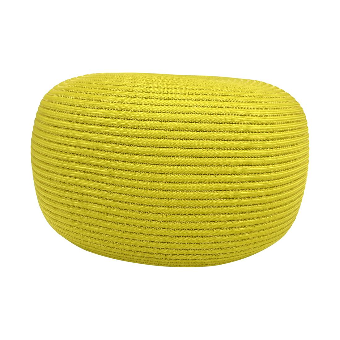 Paolo Lenti Yellow-Green Shell Pouf.: Paolo Lenti Yellow-Green Shell Pouf. With stitched cord upholstery, with near matching cushion and covers for outdoor storage. With plastic Paola Lenti tag. {Approximate dimensions: 14 1/2 high x 23 i