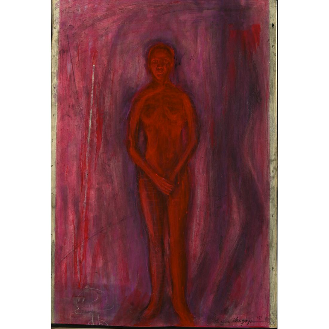 Enrique Chagoya ''100% product oriented'', 1991, mixed: ENRIQUE CHAGOYA (American, b. 1953), ''100% product oriented'', 1991, mixed media on paper. Image size: 24.5 x 16 inches, framed: 26 x 18 inches.