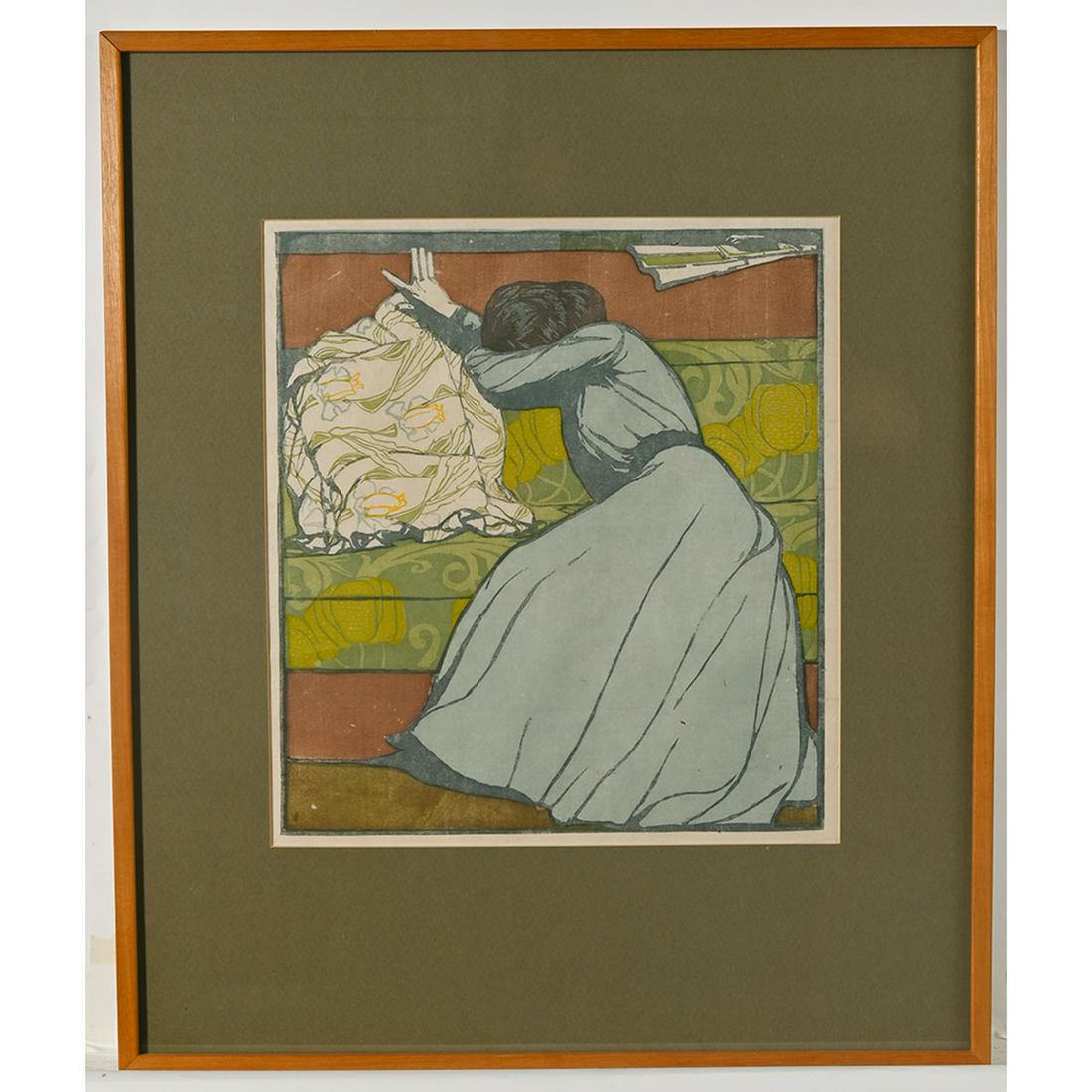 Max Kurzweil "The Cushion", ca. 1903, color woodcut (1 of 3)