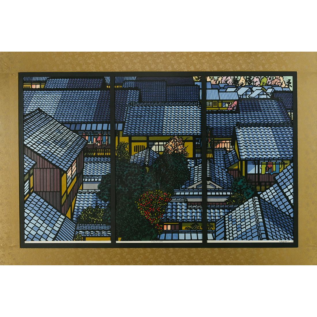 Clifton Karhu, ''Nishijin Roofs'', woodblock print (1 of 6)