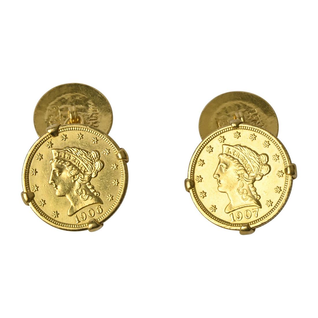 Pair of Gold Coin, 22k Yellow Gold Cufflinks. (1 of 3)