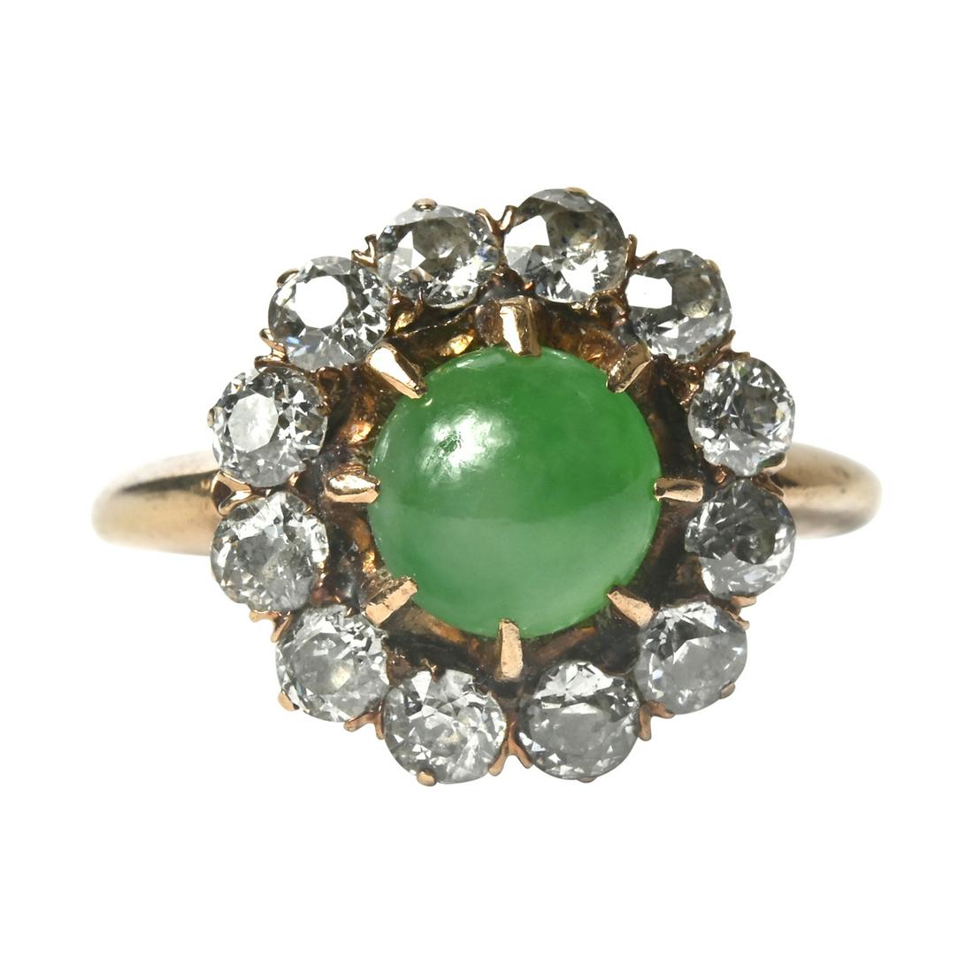 Jadeite Jade, Diamond, 14k Yellow Gold Ring. (1 of 3)