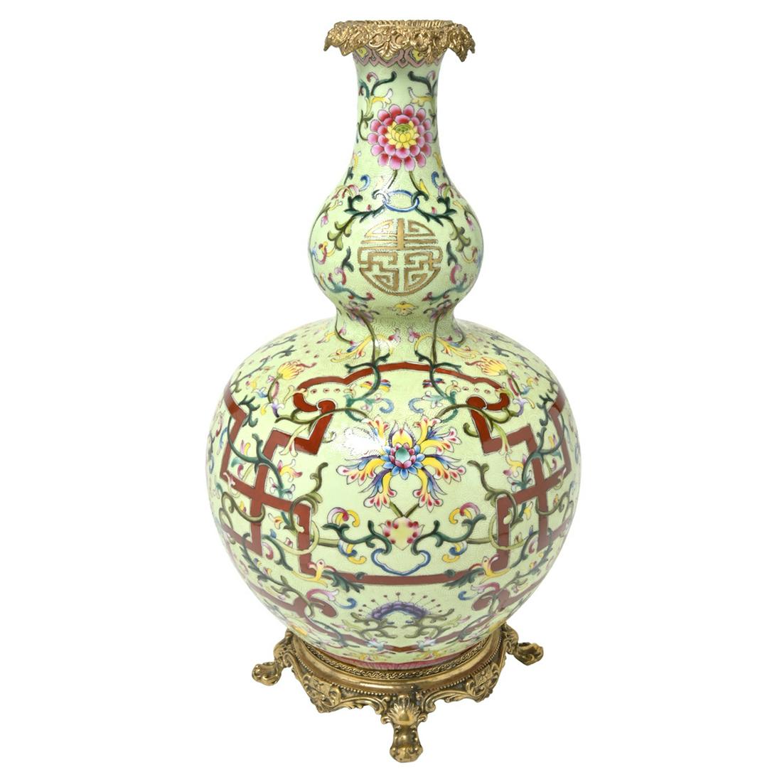 Large Chinese Lime-Green Vase/Gilt Bronze Mount. (1 of 4)