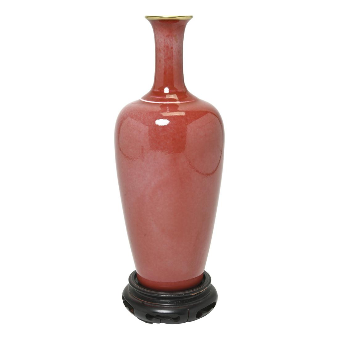 A Rare Chinese Inscribed Peach Bloom Glazed Vase. (1 of 3)