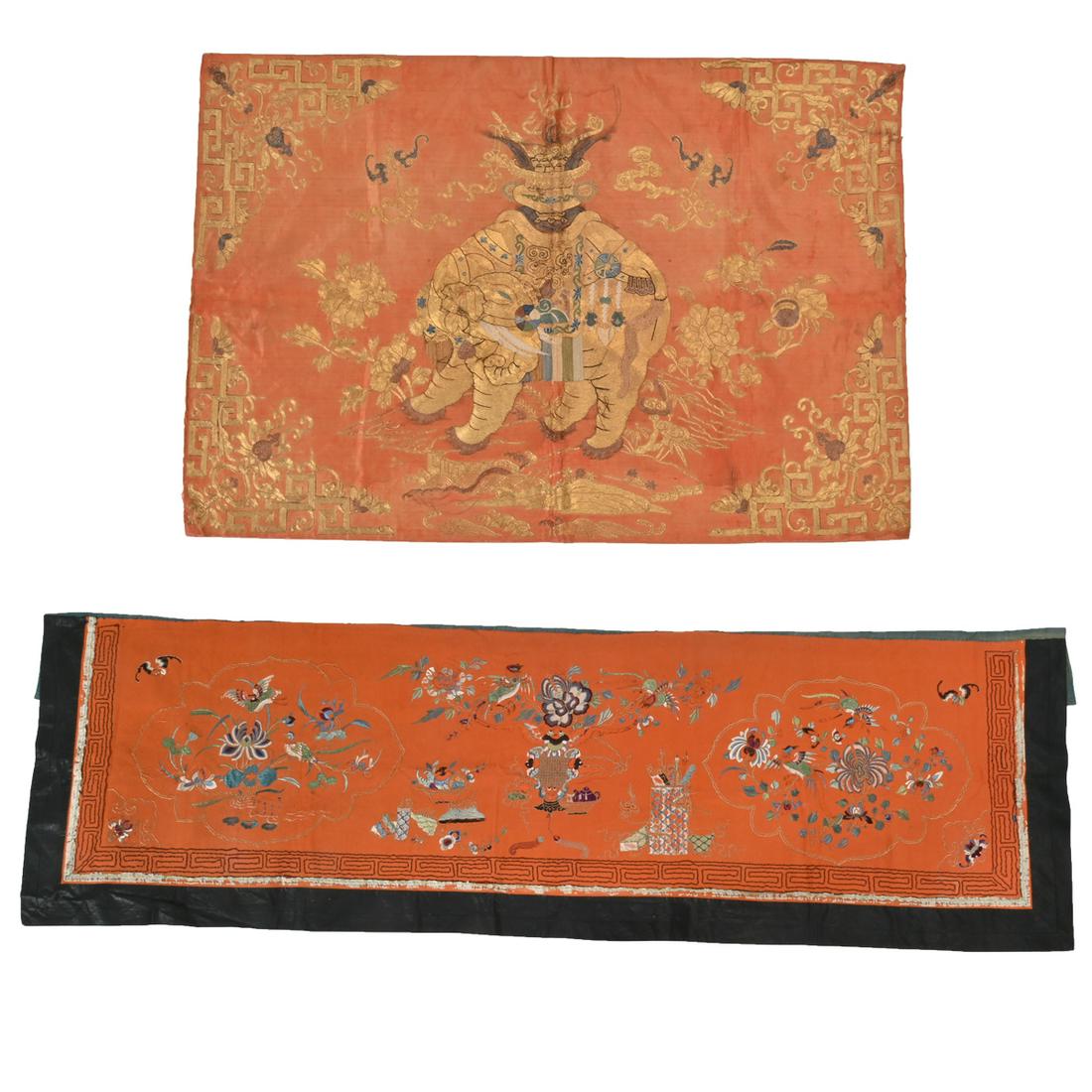 Two Large Embroidered Red-Ground Panels. (1 of 3)