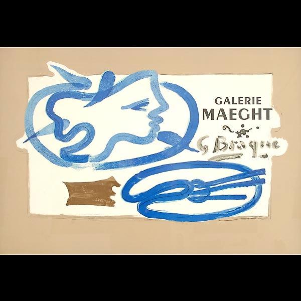 GEORGE BRAQUE. "Galerie Maeght" Lithograph. : GEORGE BRAQUE. (French, 1882 - 1963) "Galerie Maeght" Lithograph. Sight: 19 1/4 x 23 3/4 inches. Signed in print center right. Excellent condition. Framed and glazed. Not examined out of frame.
