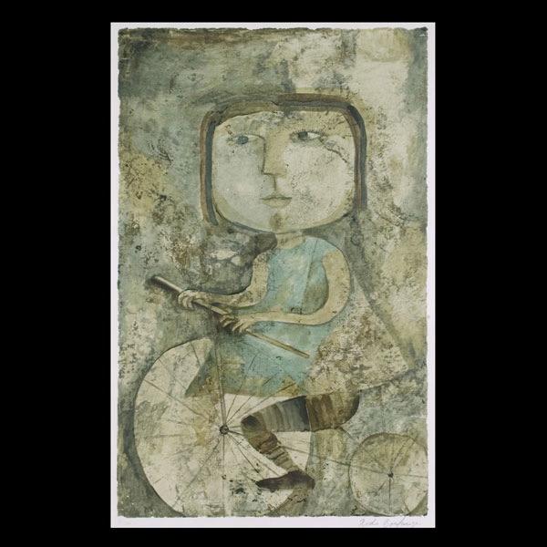 GRACIELA RODO BOULANGER, lithograph: GRACIELA RODO BOULANGER (Bolivian, b. 1935) Framed lithograph, Bicycle, signed lower right, edition 82/300, Sight: 27 x 16 1/2 inches. Excellent condition. Framed, matted, and glazed. Not examined out