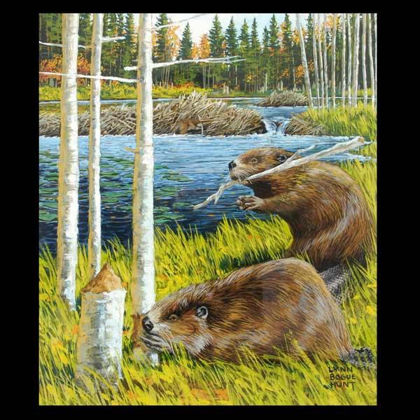 LYNN BOGUE HUNT, "Beavers" watercolor: LYNN BOGUE HUNT. (American, 1878 - 1960) "Beavers" Gouache on paper. Sight: 12 1/4 x 10 1/2 inches. Signed lower right. In excellent condition. Framed.