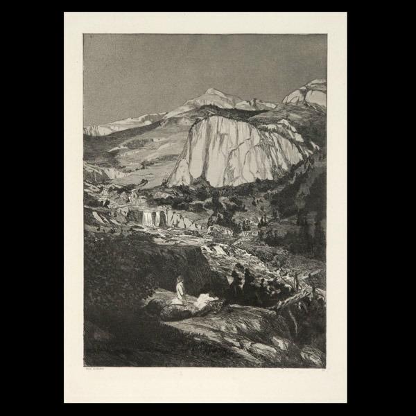 MAX KLINGER, AQUATINT ETCHING 1881: MAX KLINGER (German, 1857-1920) Mondnacht, Plate V from intermezzi, Opus IV Aquatint and etching, 1881 Image: 14 1/4 x 10 1/4 inches Good condition, matted and framed.