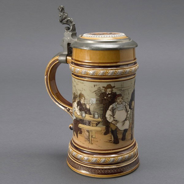 Villeroy & Boch Mettlach Stein #1403: Villeroy & Boch Mettlach Germany Stein #1403, with pewter figural thumbpiece {Height 8 1/2 inches}