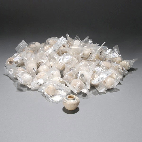 70 Hoi An Hoard B/W Vietnamese Miniature Jarlets: Seventy Hoi An Hoard Blue and White Vietnamese Miniature Jarlets,Late 15th/Early 16th Century {Height 1 inch, diameter 1 inch}