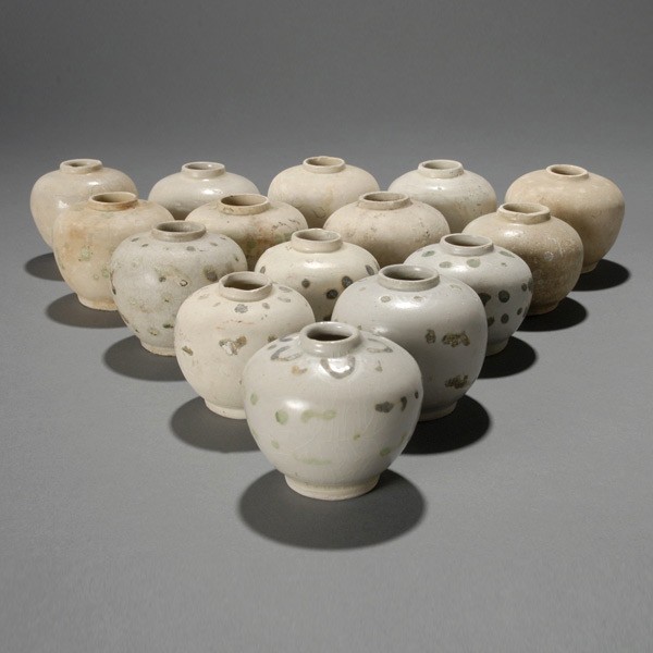 32 Hoi An Hoard Enamel Vietnamese Jarlets: Thirty-two Hoi An Hoard Enamel Vietnamese Jarlets, Late 15th/Early 16th Century {Height 2 1/2 inches, diameter 2 1/2 inches}