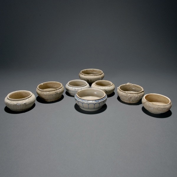 23 Hoi An Hoard B/W Vietnamese Dishes,15th/16th C: Twenty-three Hoi An Hoard Blue and White Vietnamese Dishes, Late 15th/Early 16th Century {Average diameter 3 1/2 inches} [Marine encrustation's on several pieces]