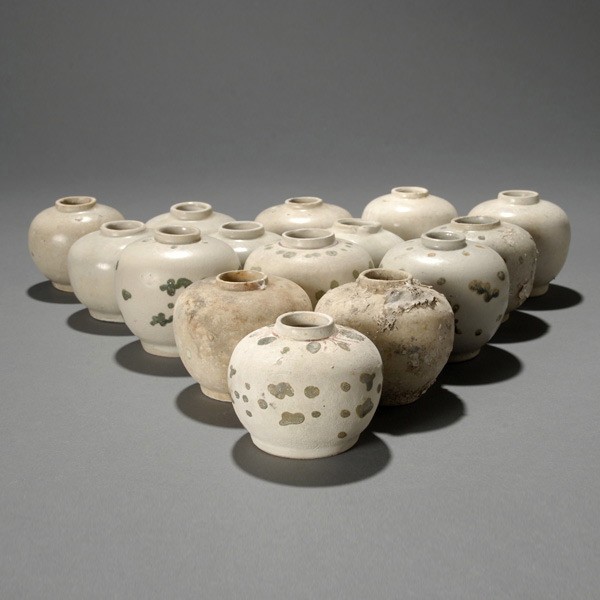 26 Hoi An Hoard Enamel Vietnamese Jarlets: Twenty-six Hoi An Hoard Enamel Vietnamese Jarlets, Late 15th/Early 16th Century {Height 2 1/2 inches, diameter 2 1/2 inches}