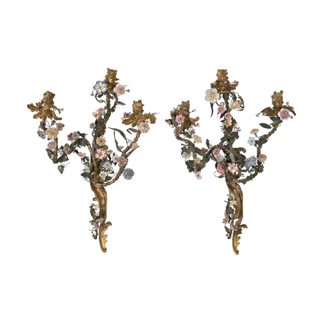 Pair Louis XVI Ormolu & Porcelain Three Light Sconces. (1 of 4)