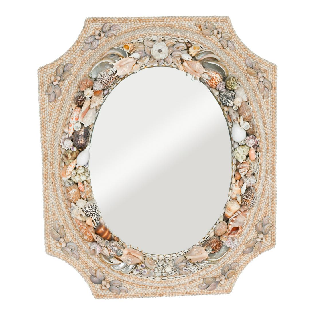 Framed Rococo Style Shell Encrusted Oval Mirror. (1 of 4)
