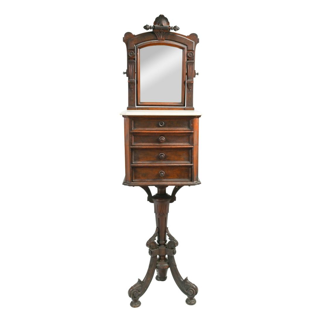 American Renaissance Men's Carved Walnut Shaving Stand. (1 of 4)