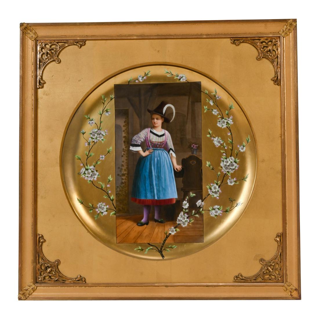 Framed Continental Porcelain Plaque Young Woman. (1 of 4)