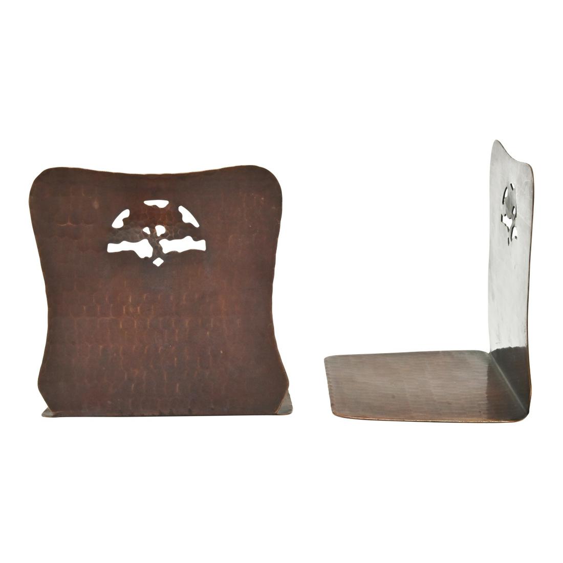Dirk van Erp Copper Bookend Pair, Oak Tree Motif. (1 of 4)
