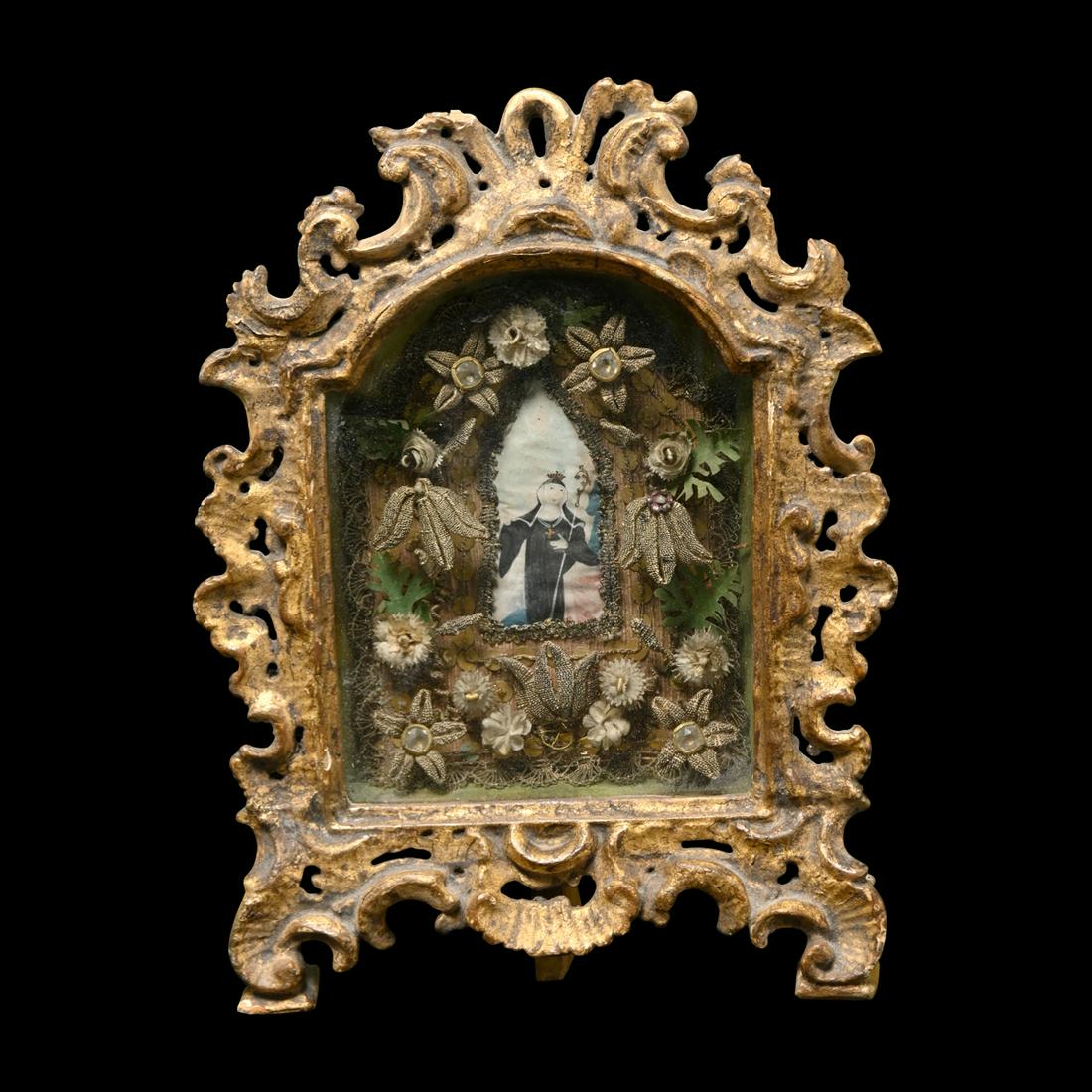 Two Framed Reliquaries in Carved Gilt Wood Frames (1 of 4)