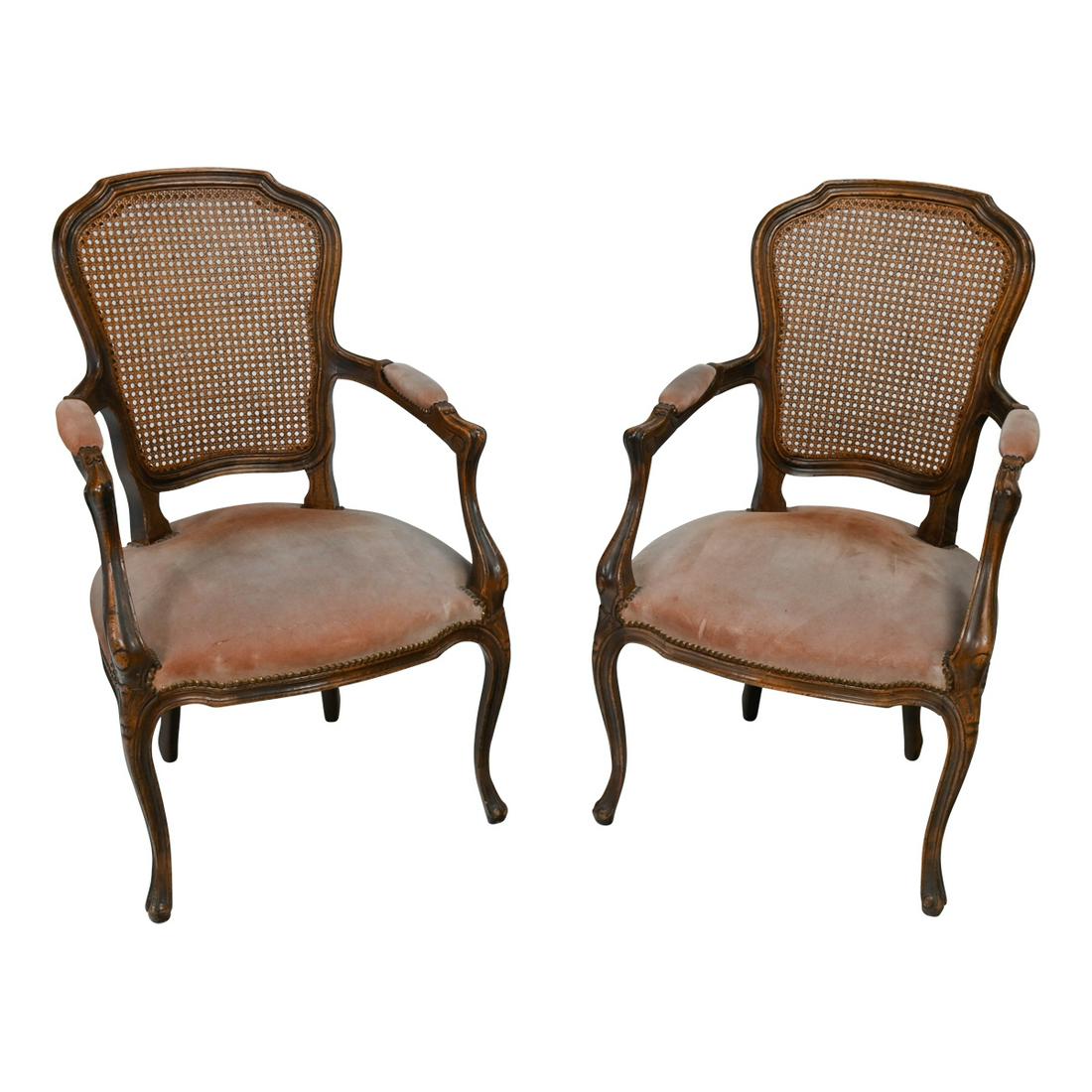 Pair of Louis XV Style Fauteuils, Caned Backs. (1 of 4)