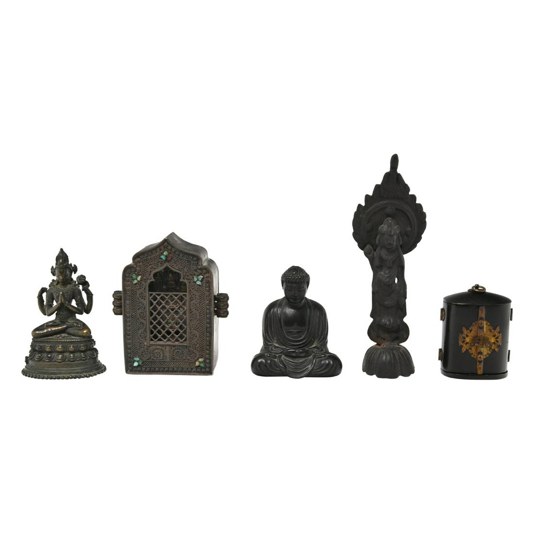 Five Tibetan / Japanese Buddhist Statues and Pray Boxes (1 of 4)
