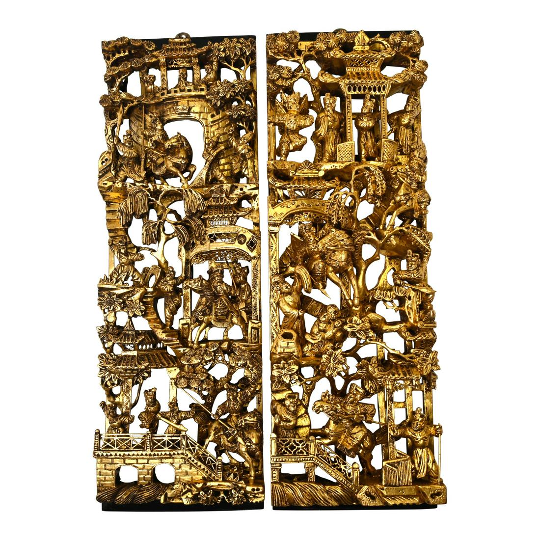 Pair of Chinese Reticulated Carved and Gilt Wall Panels (1 of 4)
