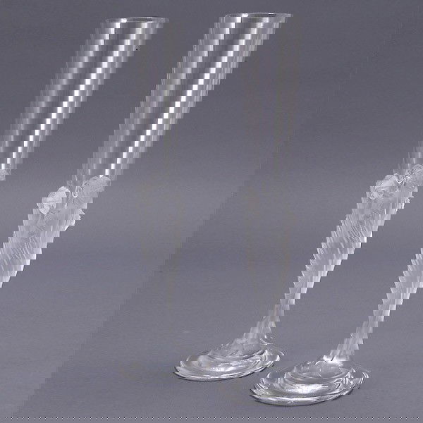 Two Erte Lalique France Champagne Flutes: Two Erte Lalique France Champagne Flutes {Height 11 3/4 inches} [Good condition]