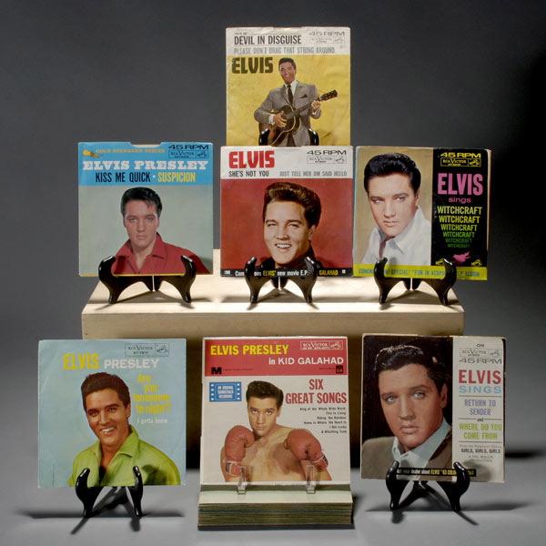 Group of 14 Elvis Presley 45 Records 1962-70: Group of Fourteen Elvis Presley 45 Records 1960-70: including "Are You Lonesome Tonight / I Gotta Know" (RCA Vic 47-7810, vinyl NM+, labels VG+) w/ PS (NM), "King Of The Whole Wide World" (RCA Vic EPA