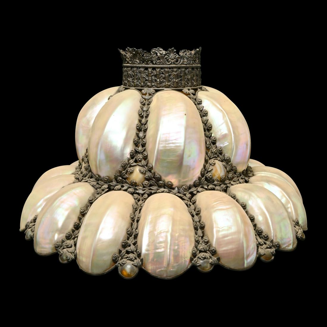 Unusual Filigree Lamp Shade with Shell Style Panels. (1 of 4)