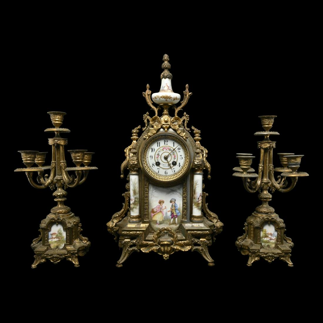 French Merti Beaux Arts Mantle Clock with Garniture. (1 of 3)