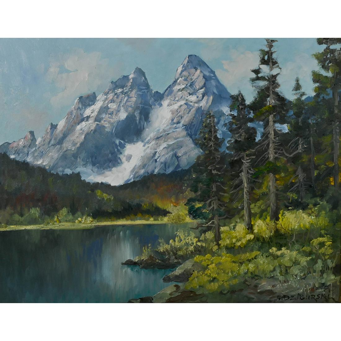 Alexander Dzigurski, Mountain Landscape, oil on canvas: ALEXANDER DZIGURSKI (American/Yugoslavian, 1911-1995), Mountain Landscape, oil on canvas, 22 x 27 inches, framed: 28 x 34 inches, signed lower right.
