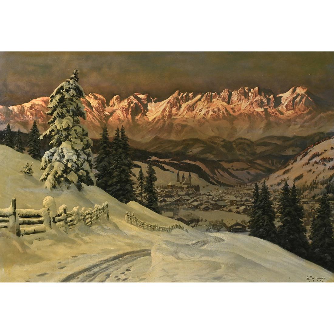 Alois Arnegger, Snow Capped Mountains, oil on canvas (1 of 3)