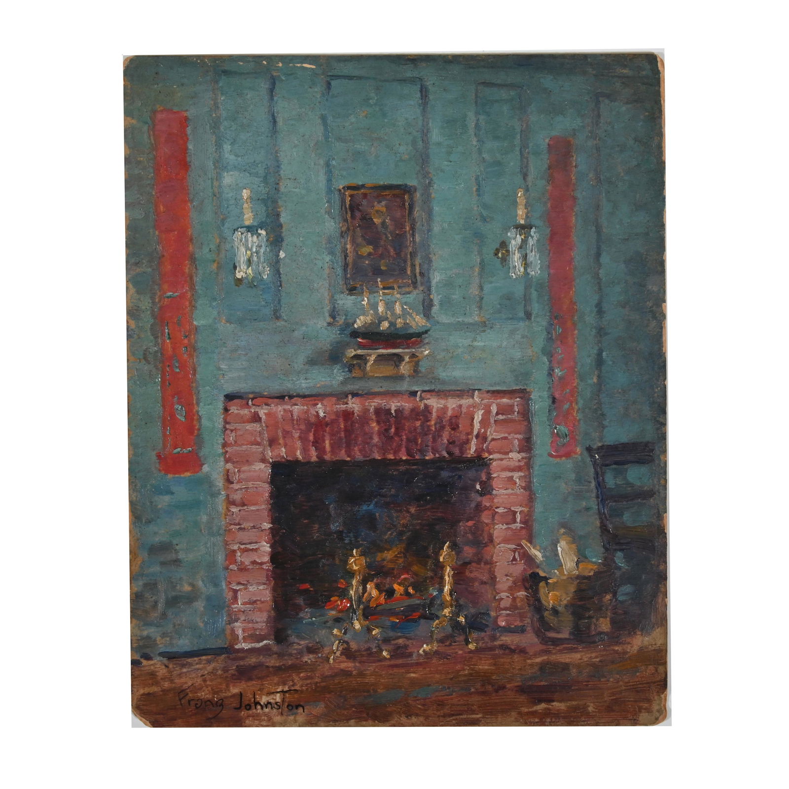 Manner of Frank Hans Johnston, Interior, oil on board (1 of 3)