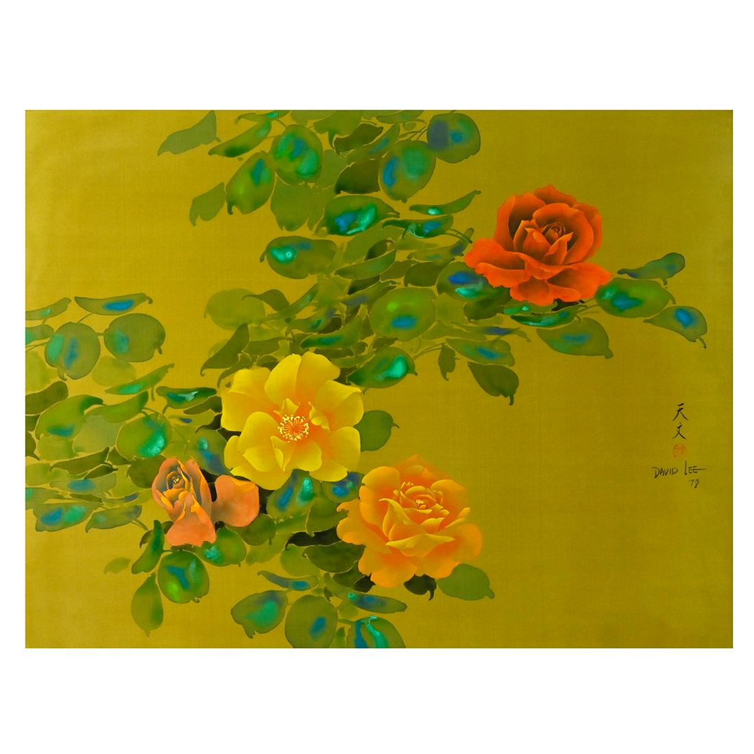 David Lee, Roses, watercolor and gouache on silk (1 of 3)