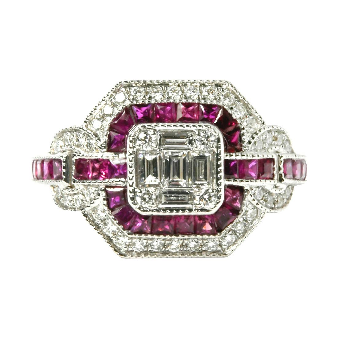 Diamond, Ruby, 18k White Gold Ring. (1 of 3)