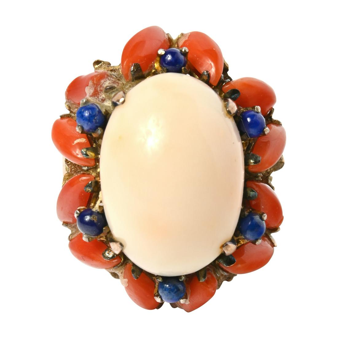 *Coral, Lapis Lazuli, 14k Yellow Gold Ring. (1 of 3)