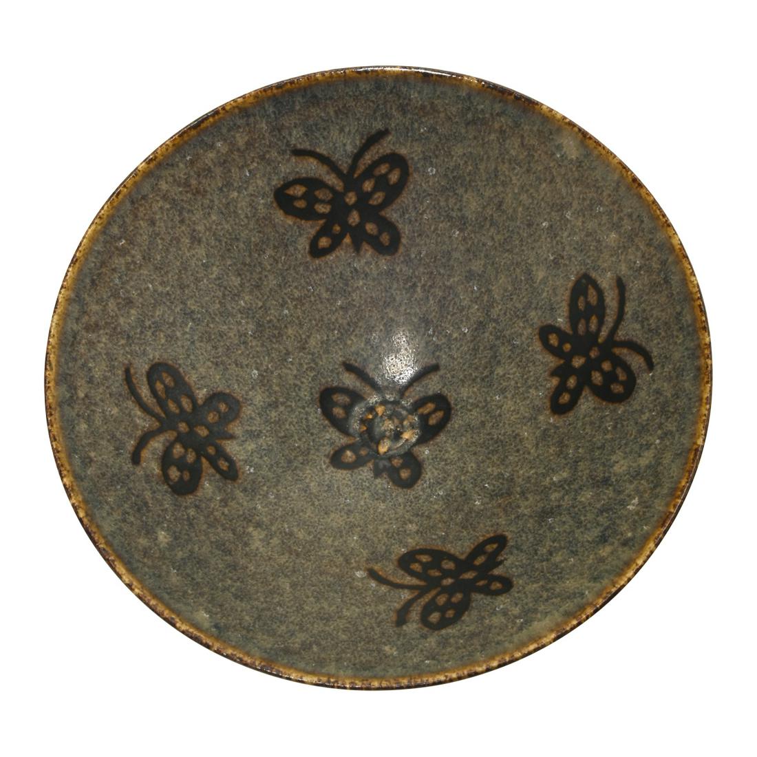 A Conical Jian Ware, Black Glazed Butterfly Tea Bowl (1 of 3)
