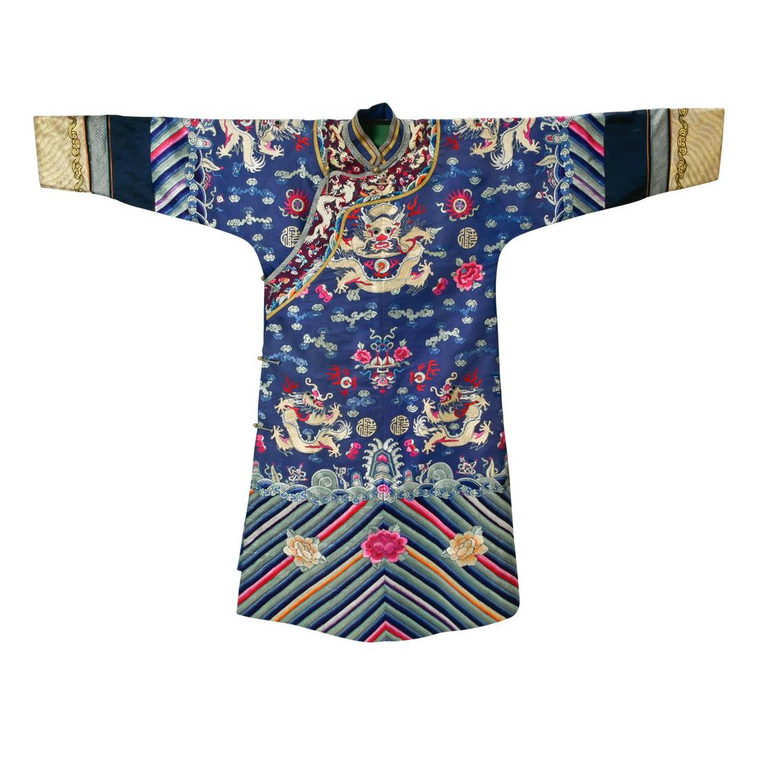 A Blue-Ground Silk Embroidered Dragon Robe (1 of 3)