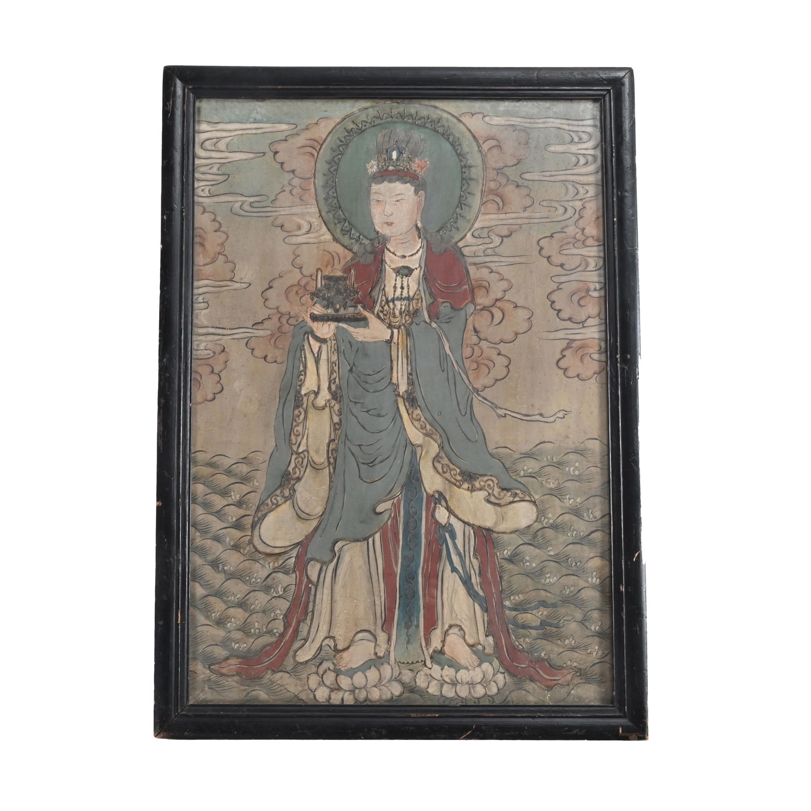 Framed Chinese Temple Wall Fresco (1 of 3)