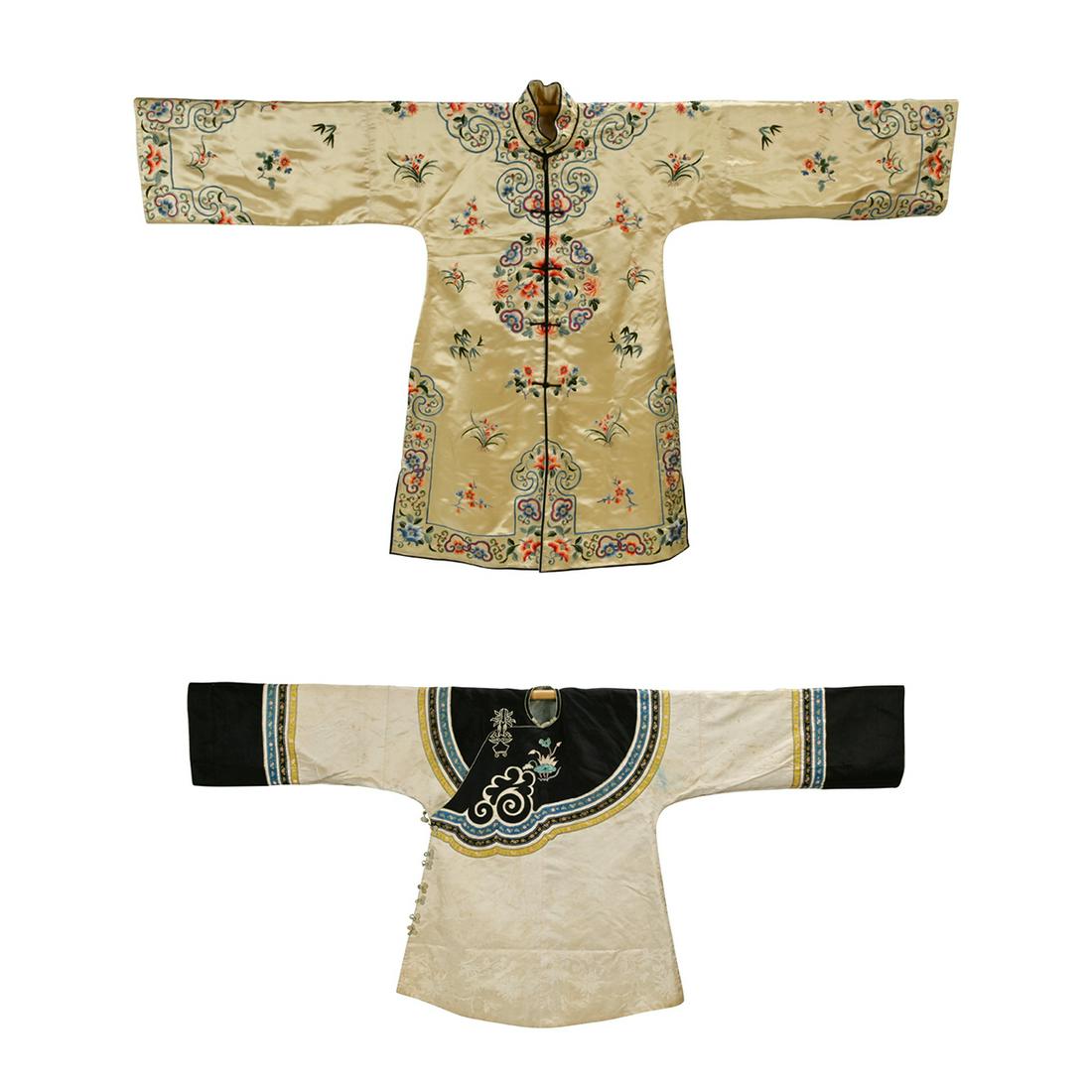 Two Chinese Yellow Ground Lady's Silk Embroidered Robes (1 of 6)