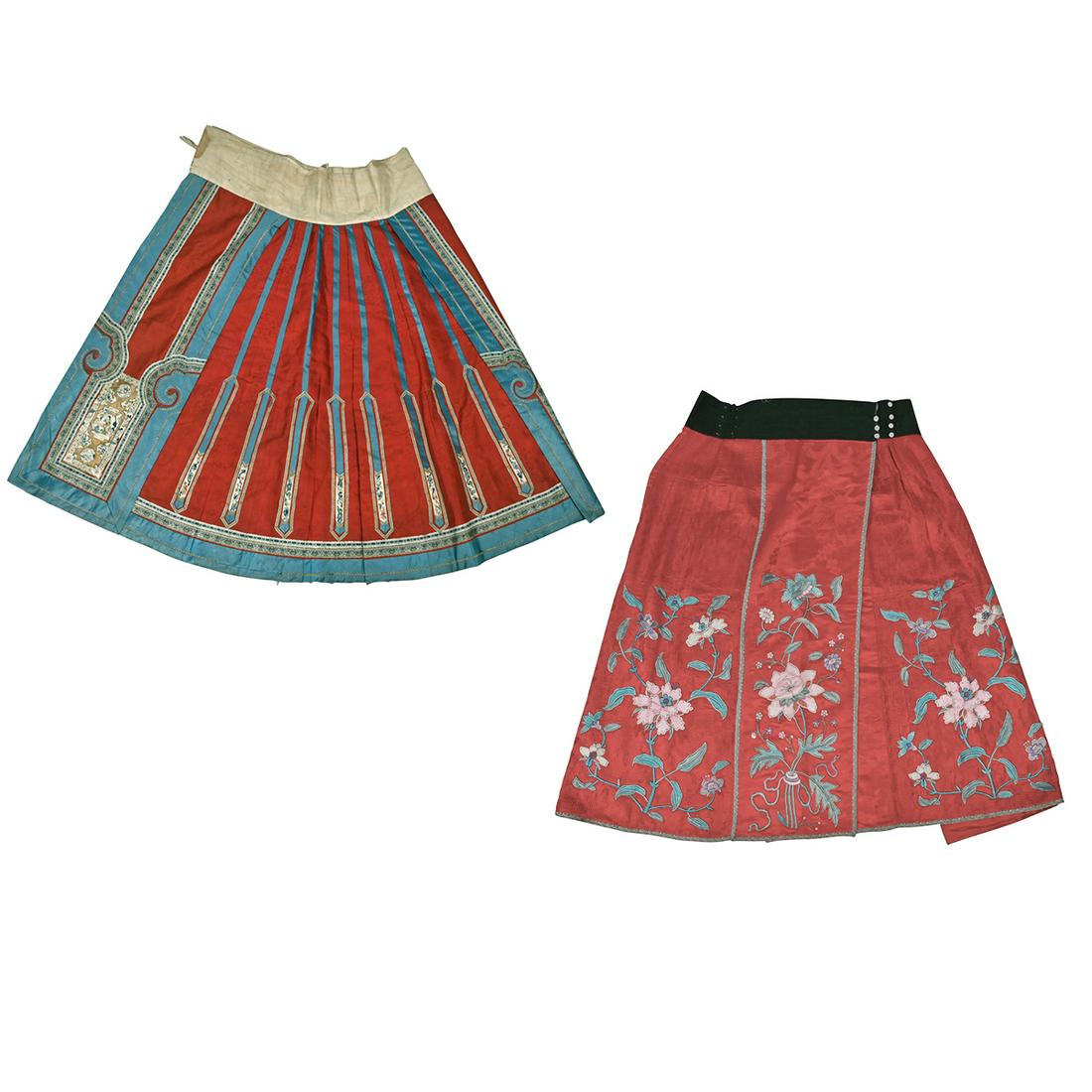 Two Chinese Red Ground Pleated Silk Apron Skirts (1 of 7)