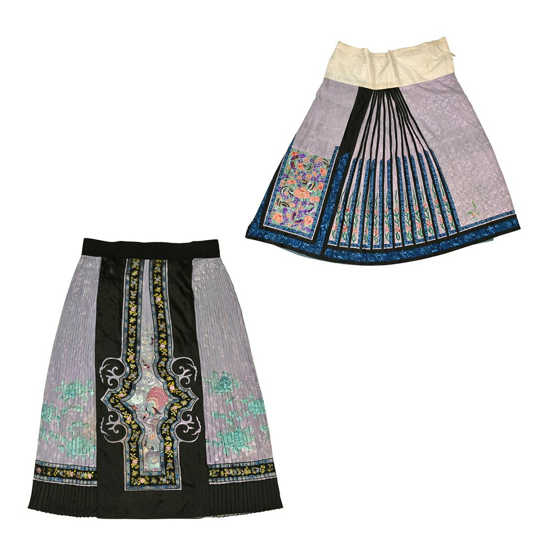 Two Chinese Lilac Ground Silk Embroidered Skirts (1 of 4)