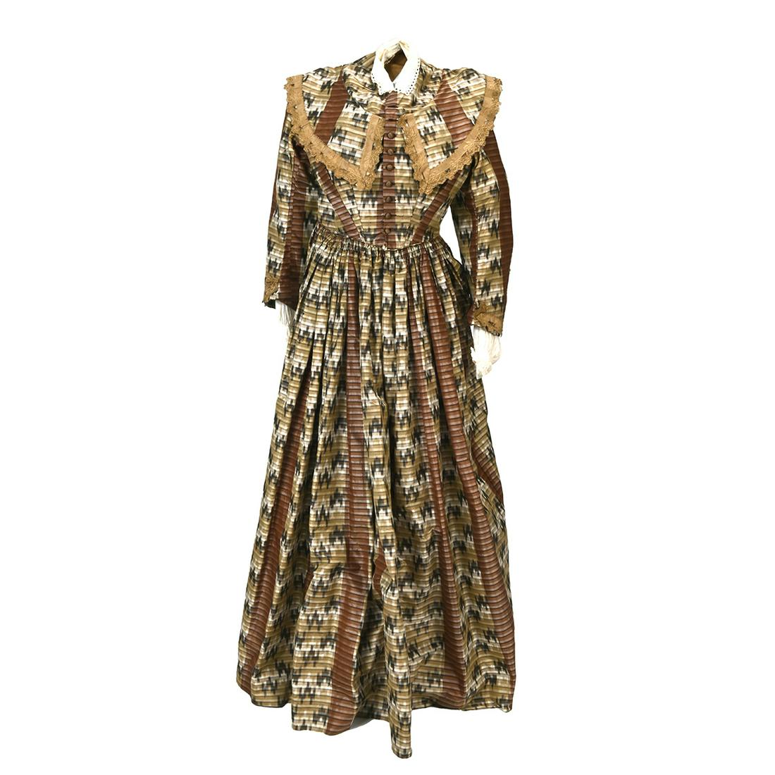 1840s Silk Ikat Plaid Dress. (1 of 3)