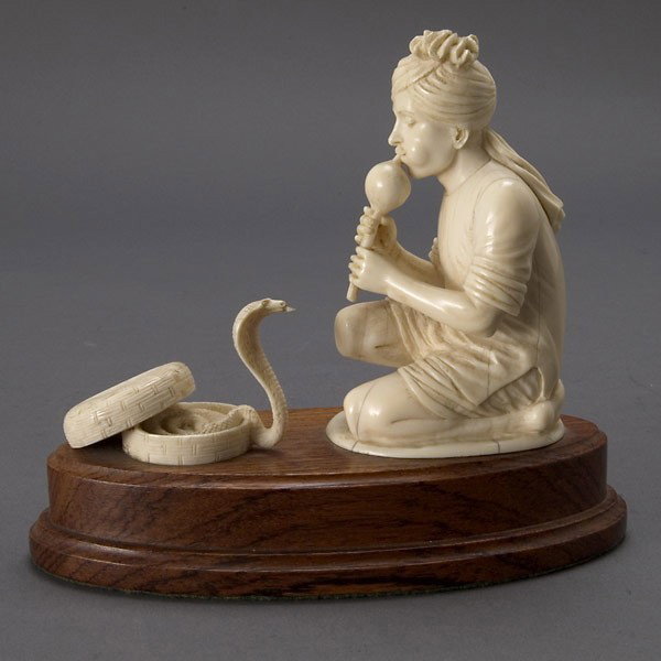 Ivory Snake Charmer Figural Group: Ivory Snake Charmer Figural Group {Height not including base 4 1/8 inches; length of base 6 inches}
