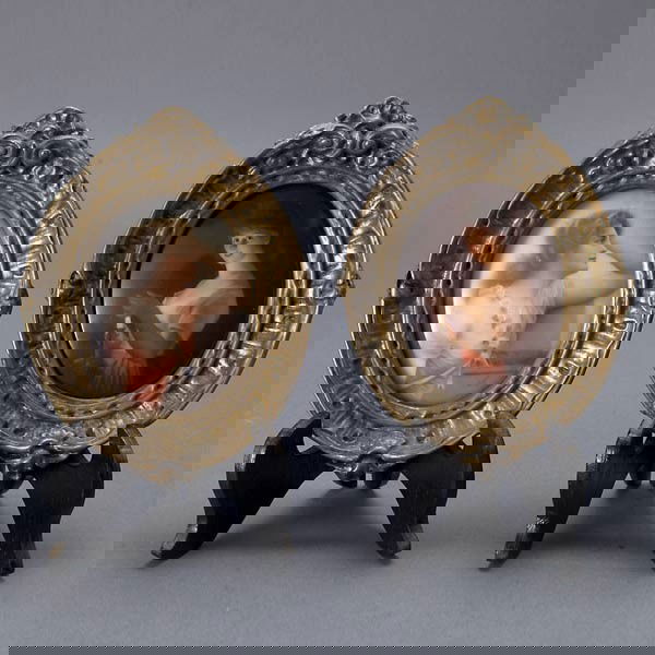 Two KPM Miniatures of Young Girls: "Two German Porcelain Miniatures of Young Girls Mountedin Matching Giltwood Frames by Richards, Possibly KPM" {Height of frames 5 1/2 inches}