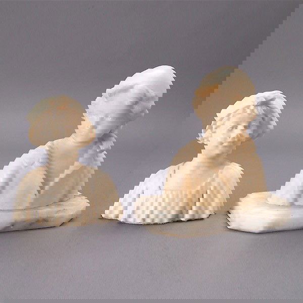 Associated Pair of Alabaster Female Busts,: Associated Pair of Alabaster Female Busts, one with marble base {Height of taller 7 inches}